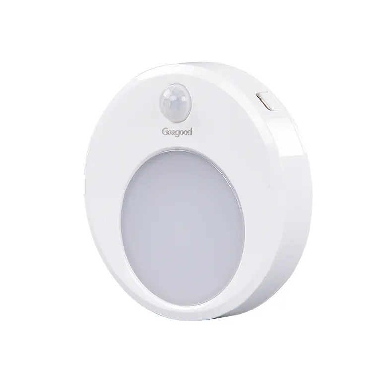 Geagood round small motion sensor cabinet led lights cupboard wardrobe bed lamp light, sensor light for bathroom USB charge led