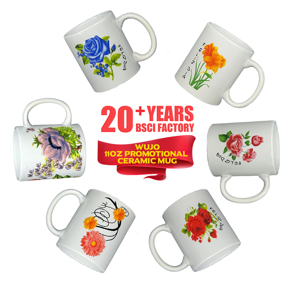 WUJO Stoneware Coffee Mugs 11oz Ceramic Mugs Coffee Cups White Mugs for Promotion