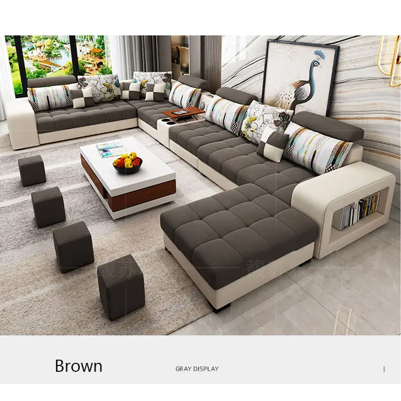 Modern Furniture Living Room Luxury 7 Seater Set Designs Fabric Wooden Sofa