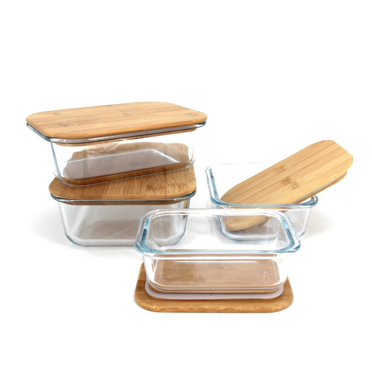 Glass Meal Prep storage cookware+sets wholesale Glass Food Storage Containers Glass Lunch Box Set with Bamboo Lids