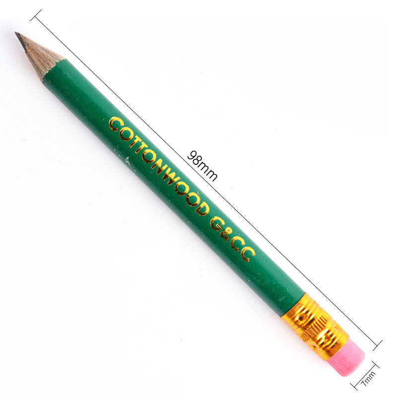 Low MOQ Cheap Golf Accessories Product Custom Logo Mini Half Size Sharpened HB Circular Golf Wodden Scoring Pencils with Erasers