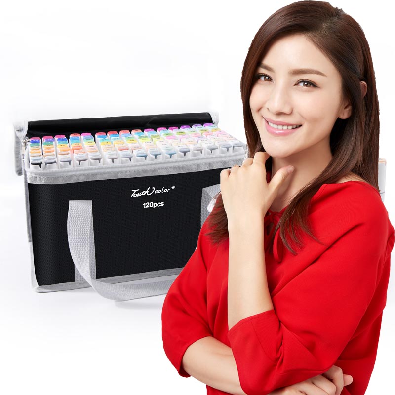 Touchcolor 120 цветов Набор спиртовой цветной нейлоновый эластичный мягкий наконечник кисти художественный маркер с сумкой и держателем для ручки