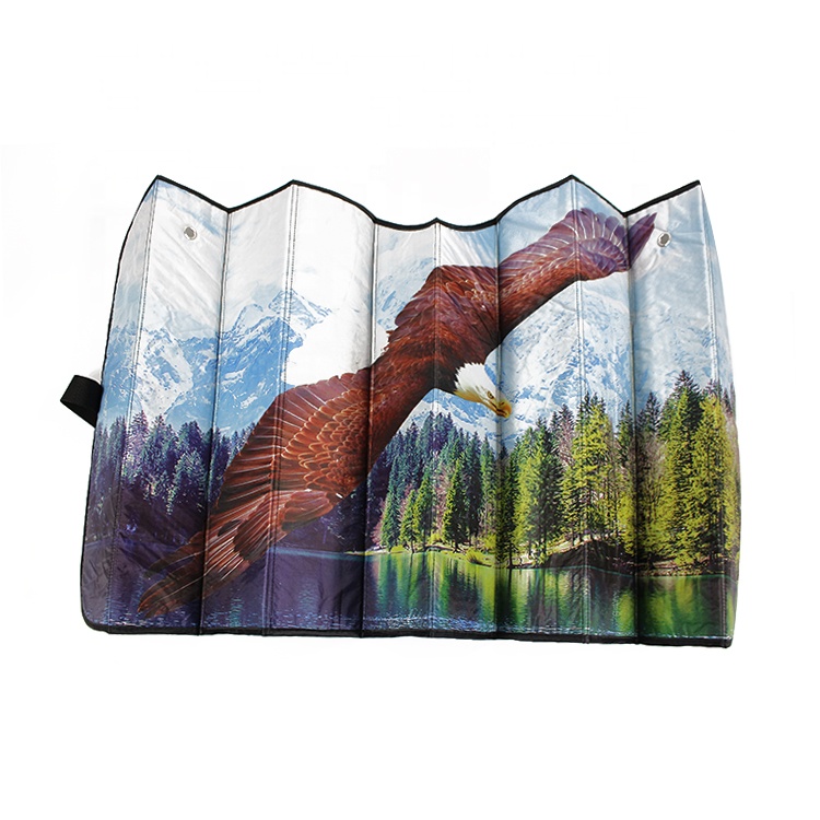 printed design aluminum foil sunshade car logo sun protector windshield retractable front window car sunshade foldable