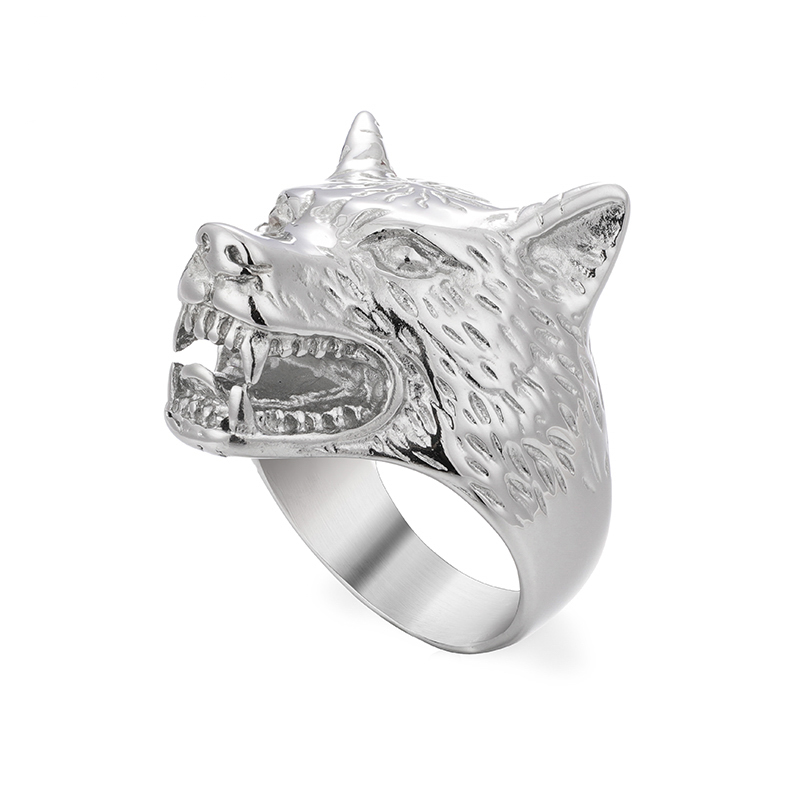 Factory 18K gold plated Wolf shape ring men's titanium steel rings Jewelry