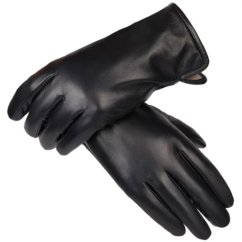 BW209 Polyester Lining High Quality Man's Black Winter Warm Durable Sheepskin Leather Driving Gloves