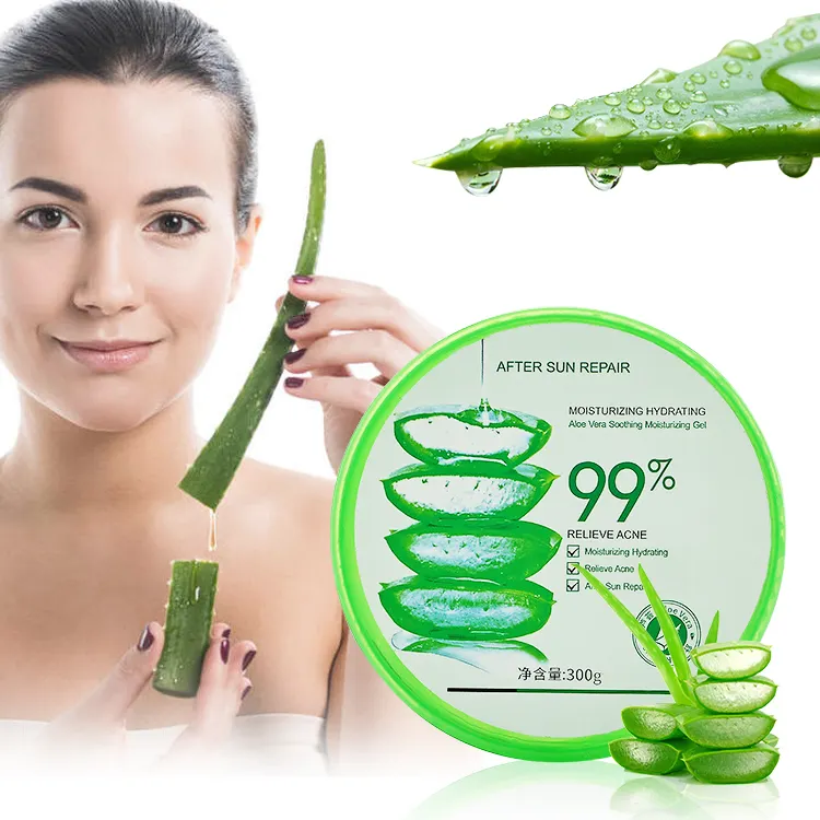 Private label 300g pure organic hydrating nourishing face skin care natural 99% aloe vera soothing gel