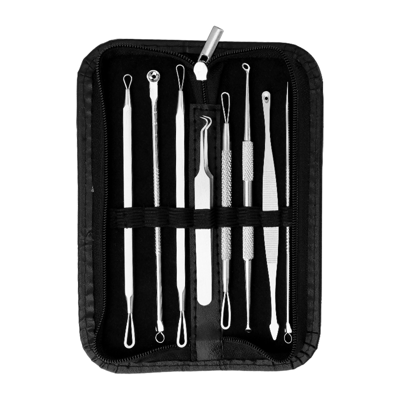 8 шт. нержавеющая сталь профессиональный прыщ comedone extractor инструмент лица blackhead remover набор с футляр
