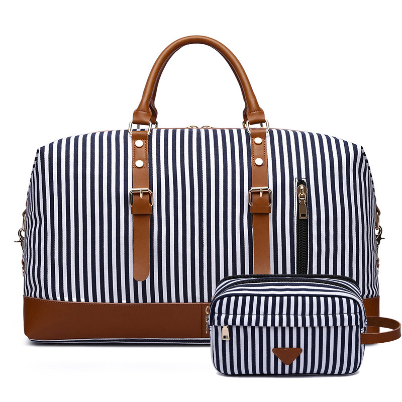 2 PC Overnight Carry On Travel Luggage Cabin Bags Set With Toiletry Makeup Bag Weekender Canvas Tote Duffle Bag