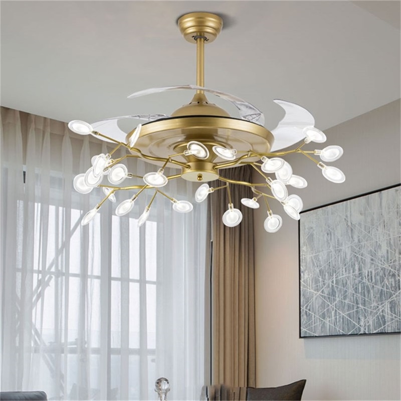 Hot Sale Indoor Ceiling Fan Light Invisible Lamp With Remote Control Modern Retro Branch LED For Home