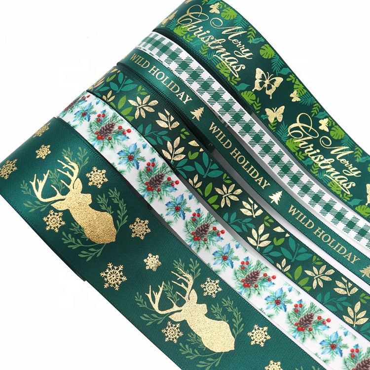 merry christmas set butterfly woven edge ribbon natural world holiday printed satin ribbon decoration