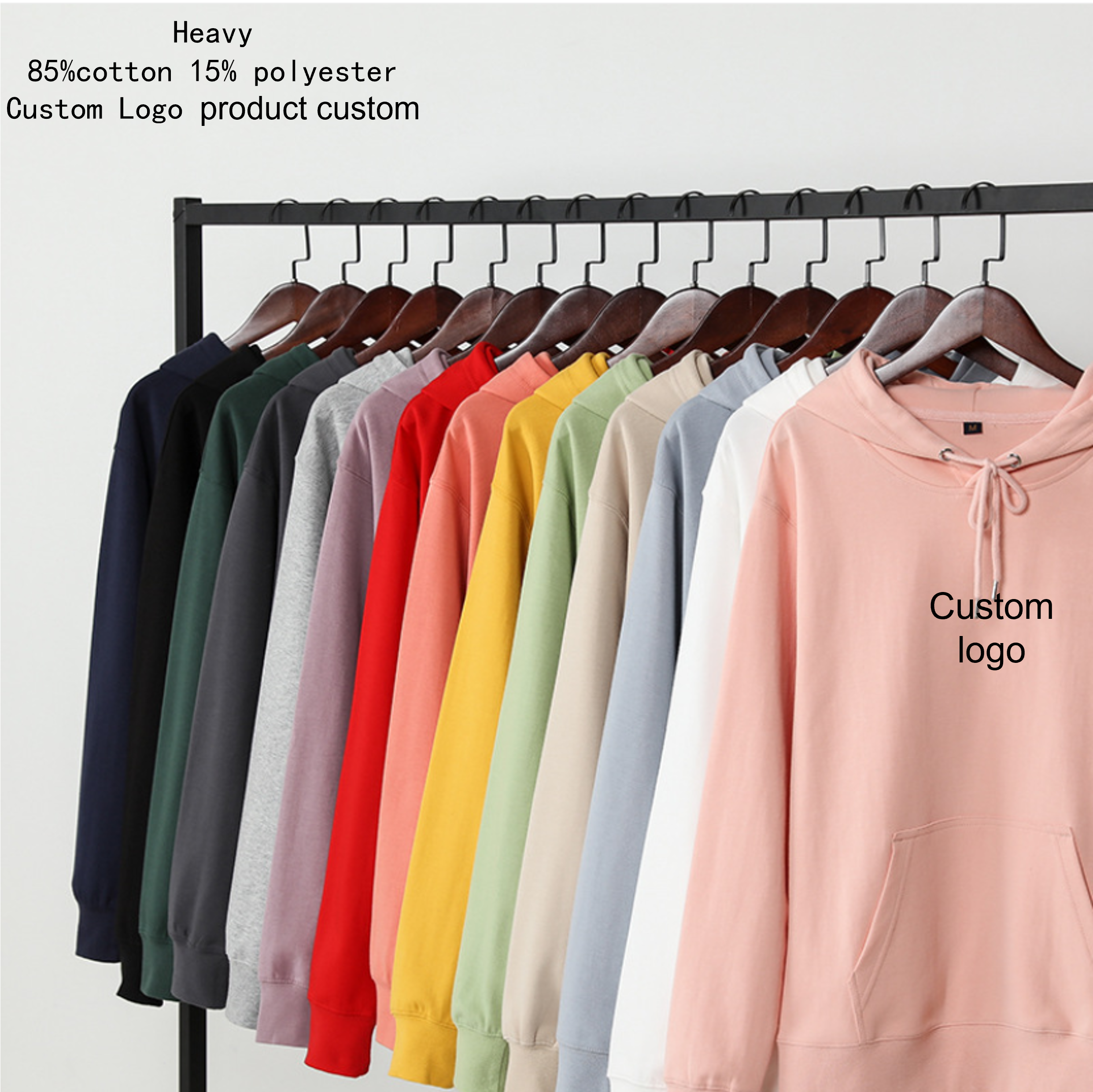 Wholesale Heavy 300g Unisex Hoodies Custom Logo Printed Design Long Sleeve Solid Pullover Tops Loose Sweatshirt with Pocket