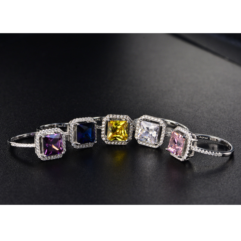 YANYI Vintage 925 Sterling Silver Super Shining Princess Square Ring Micro-inset With Diamond-filled Zircon Jewelry Gift