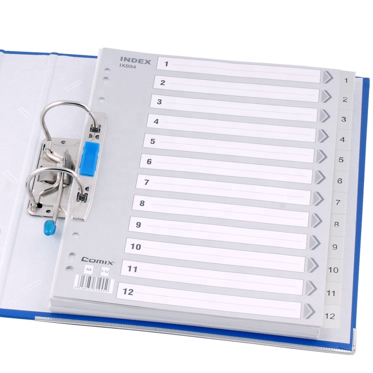 Comix Factory High Quality Low Price PP Plastic Index Cards Tab Dividers /A4 12 Tabs File Index Divider