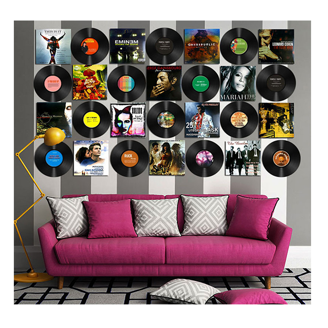 Vinyl decoration record retro poster sticker wall sticker bar cafe milk tea shop personality tin painting wall hanging decoratio