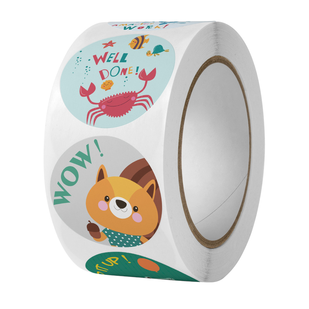500 pieces / roll of incentive stickers roll kindergarten teachers cartoon hand-painted cute round animal sealing stickers