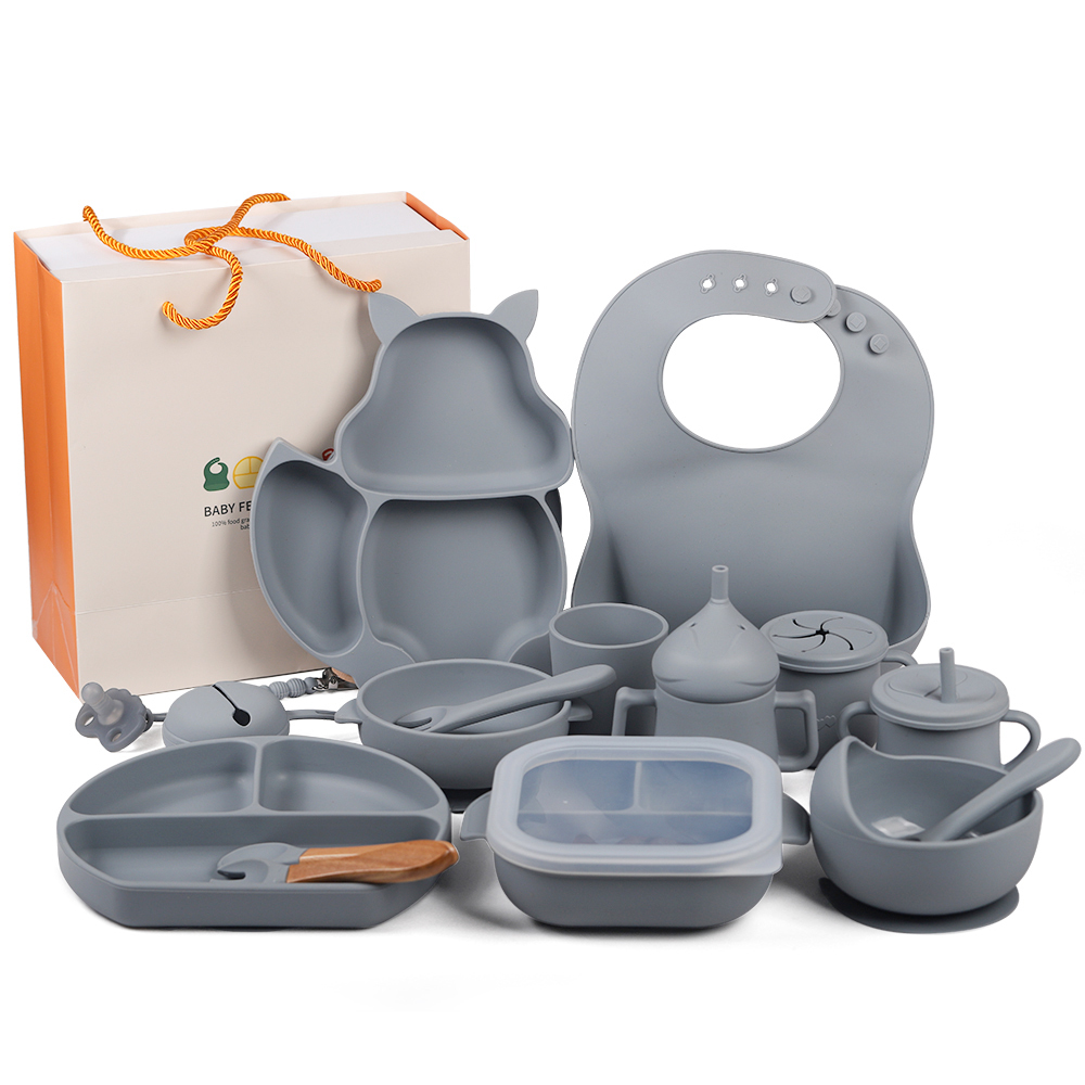 Eversoul 28 Colors Kids Dining Dinner Set Bibs Plates Bowls Spoons Other Baby Feeding Supplies Silicone Baby Products