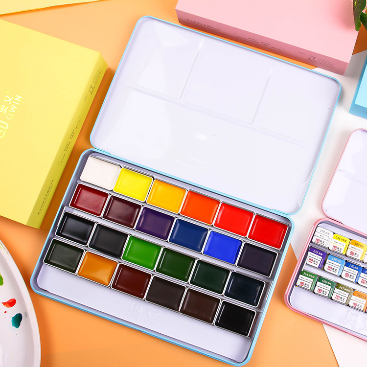 O.win 24 Color Full Pan Solid Watercolor Tin art paint Water Color Cake Set For Students And Hobbyist