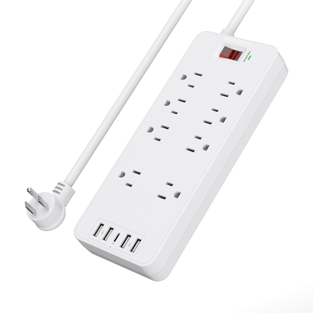 SL-808S сетевой фильтр для защиты от перенапряжений 8 розетки 1875w/15A 1400 Дж и 5 Быстрая USB портов внутренних с зарядной клеммной колодкой 6Ft удлинитель