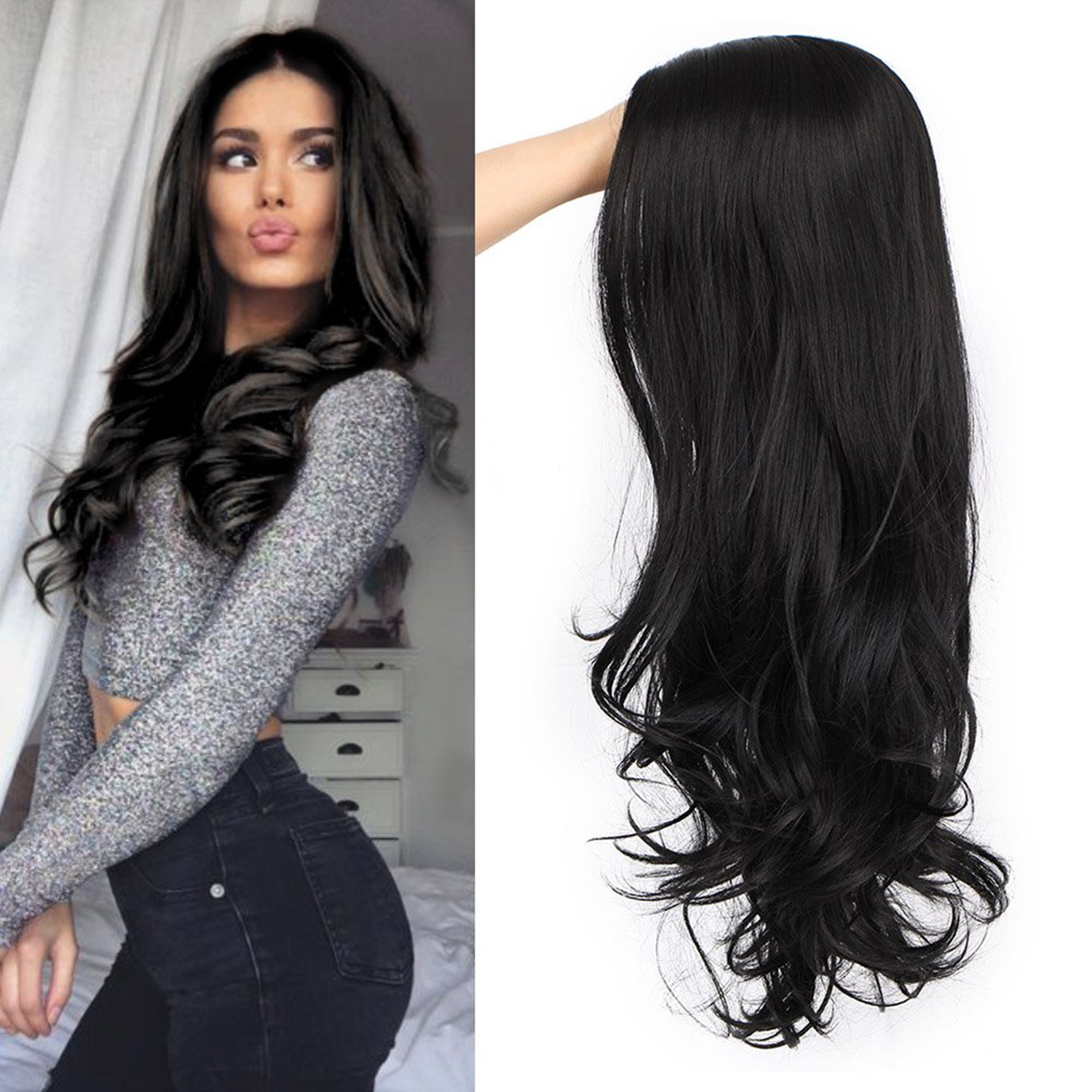 lace Amazon new design deep wave high light long black curly nature fashion lady high quality toupee extension human hair wig wi