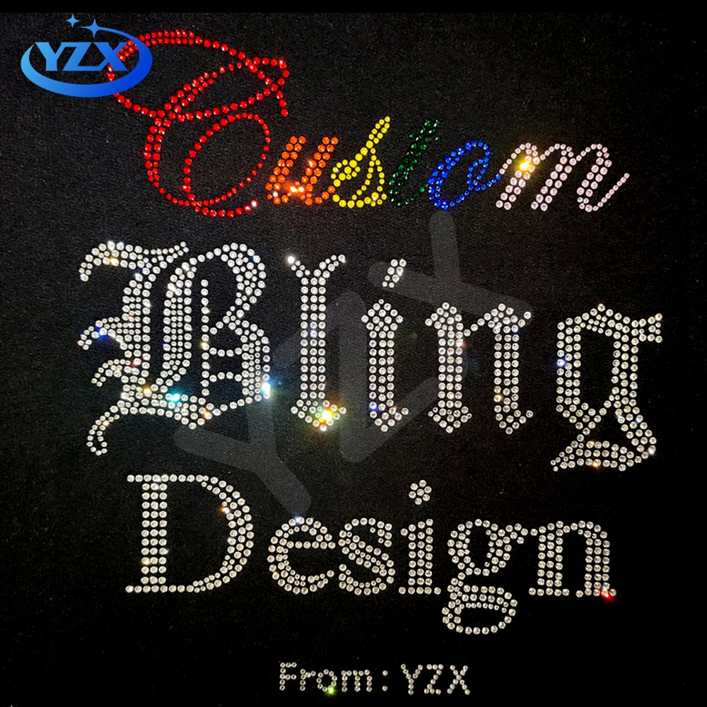 Custom Your Own Rhinestone Design Low Minimum Wholesale Hot-fix Flatback Shinning Rhinestone Heat Transfers for hoodie and shirt
