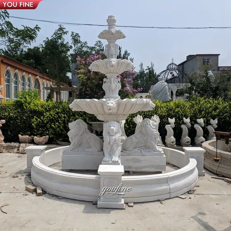 Garden Decor Large Outdoor Marble Water Fountain With Lion Statue