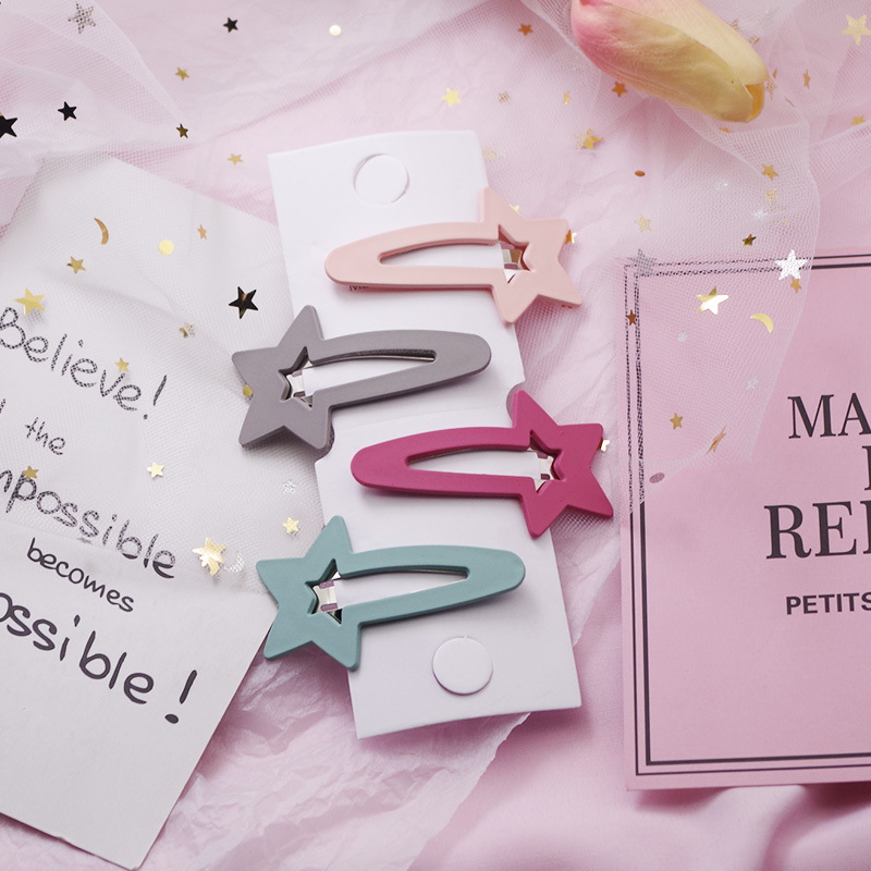4pcs/Set Geometric Candy Color Matte Hair Clip Children Rabbit Star Hairpins Barrettes Hair Accessories for Girls Kids