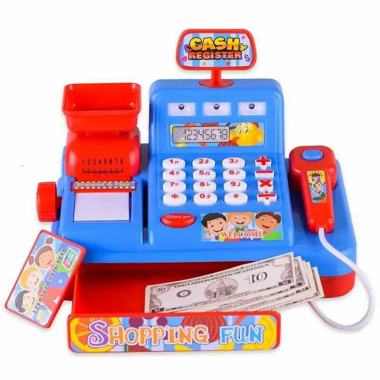 Simulation Supermarket Cash Register Toy Set with Fruit Model Calculator Children Puzzle Pretend Play Toy