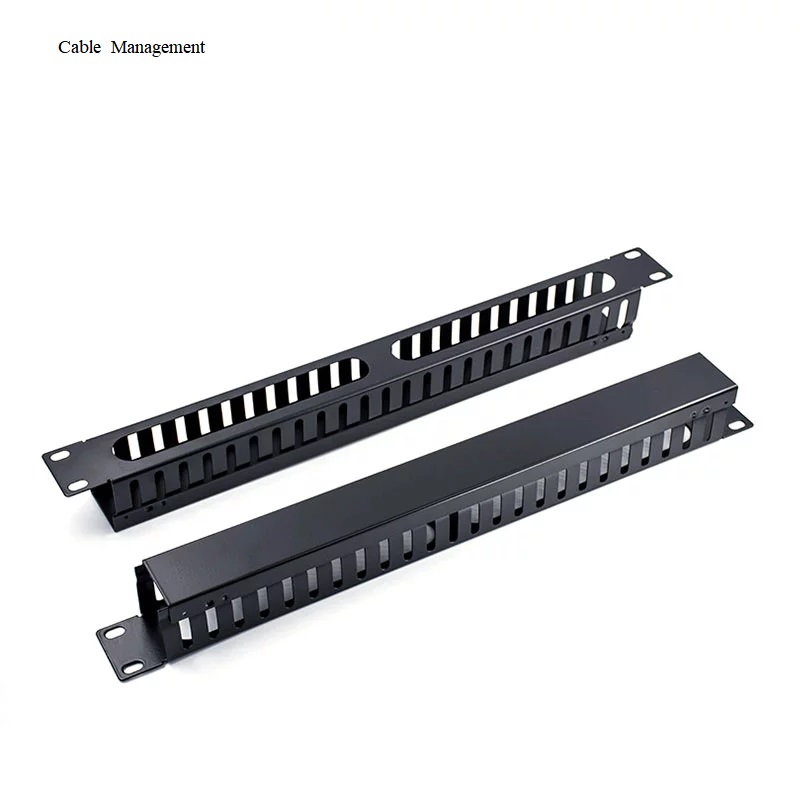 1U/2U Cable Management Horizontal Mount 19 inch Server Rack , 12/24 Slot Metal Finger Duct Wire Organizer with Cover