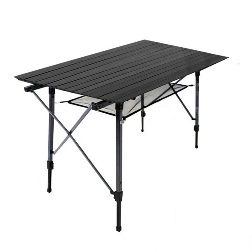 YILU Matte Black Camping Table Outdoor Folding Table Aluminum Wooden Picnic Camping Table