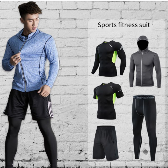 BZZJO Adult Men long sleeves quick-dry 5 pieces sports wear set Running gym Basketball training tracksuit