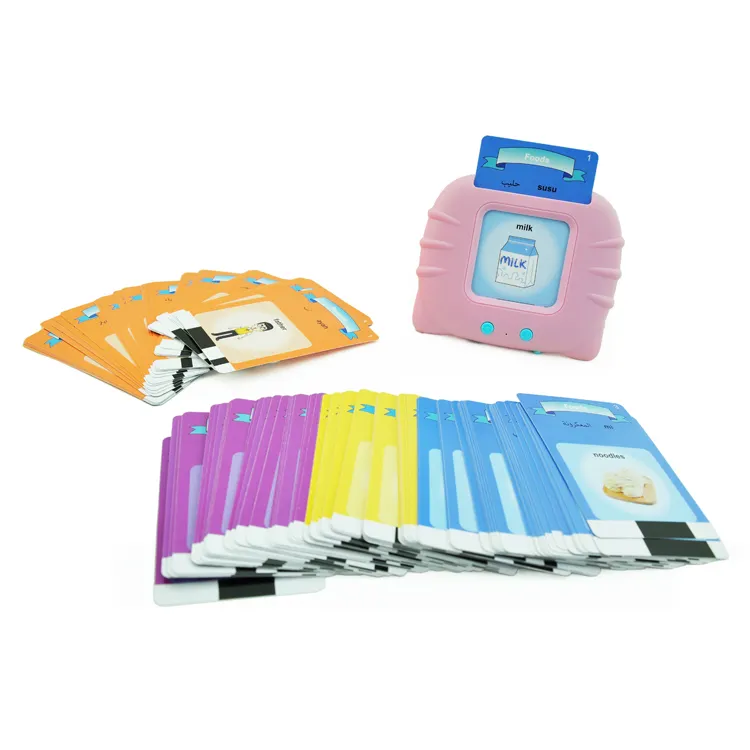 Popular Early Education English Arabic Indonesian Languages Talking Audible Flash Cards Learning Machine Toy
