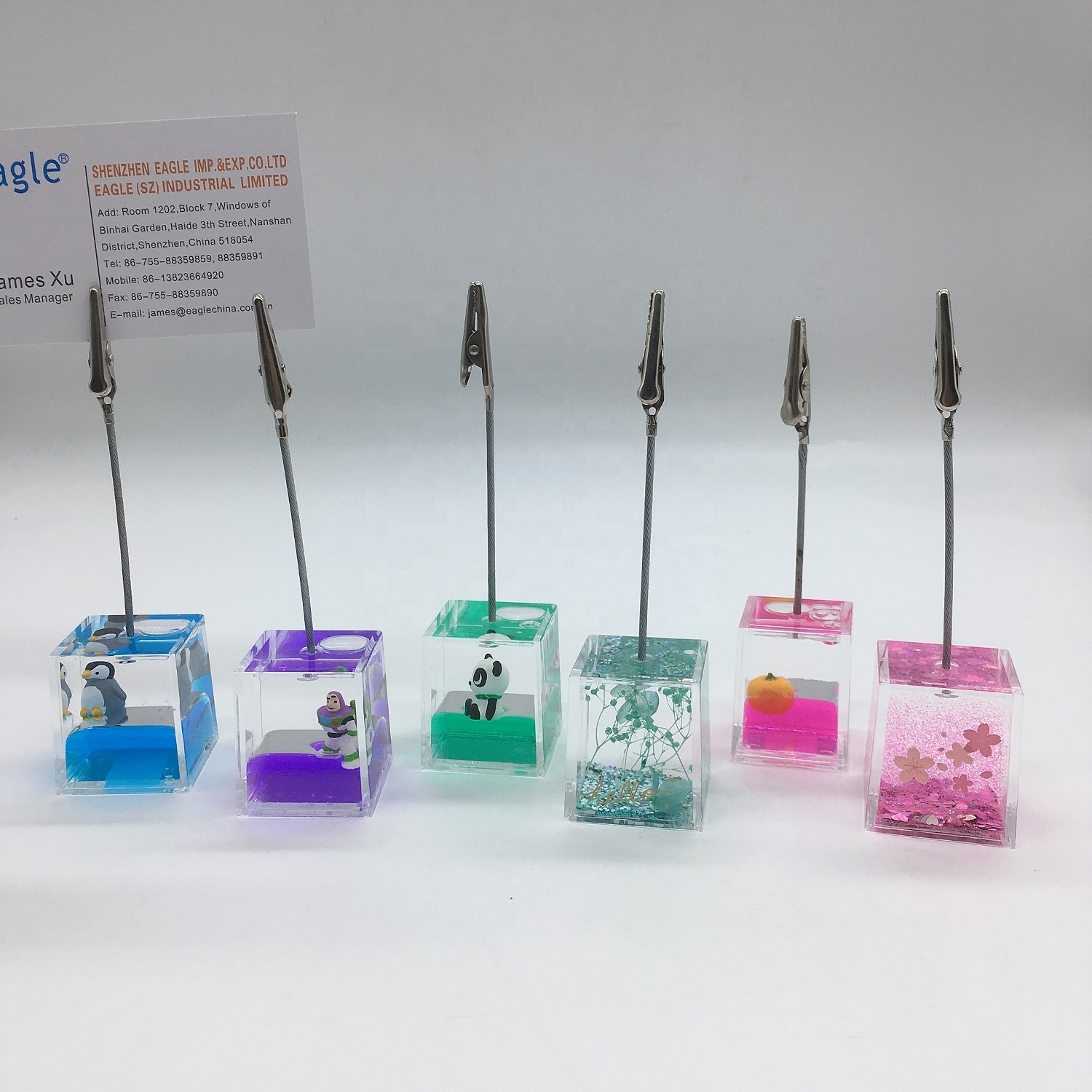 Cubic oil water liquid 3D floater aqua memo holder acrylic plastic memo clip holder