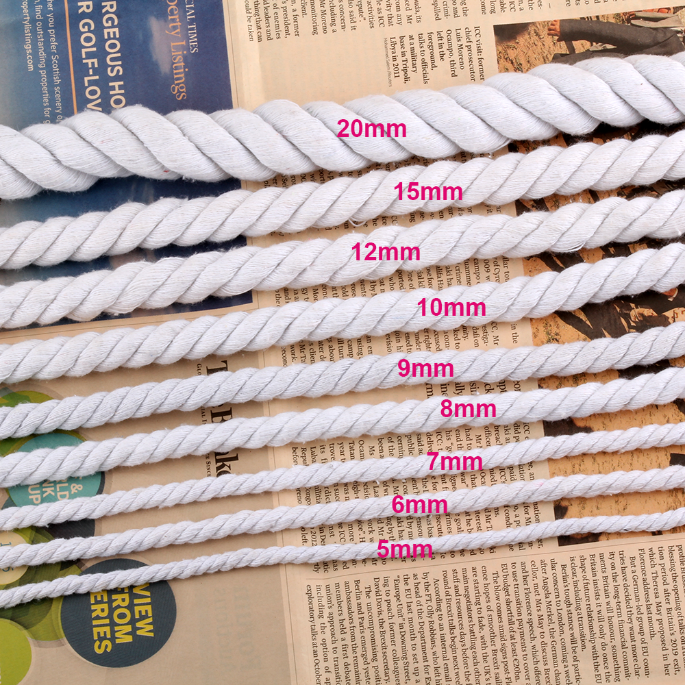 [16]Wholesale 3 strand twisted cotton twine bleached white cotton string 5mm 7-8-20mm 1cm thick macrame cord customized