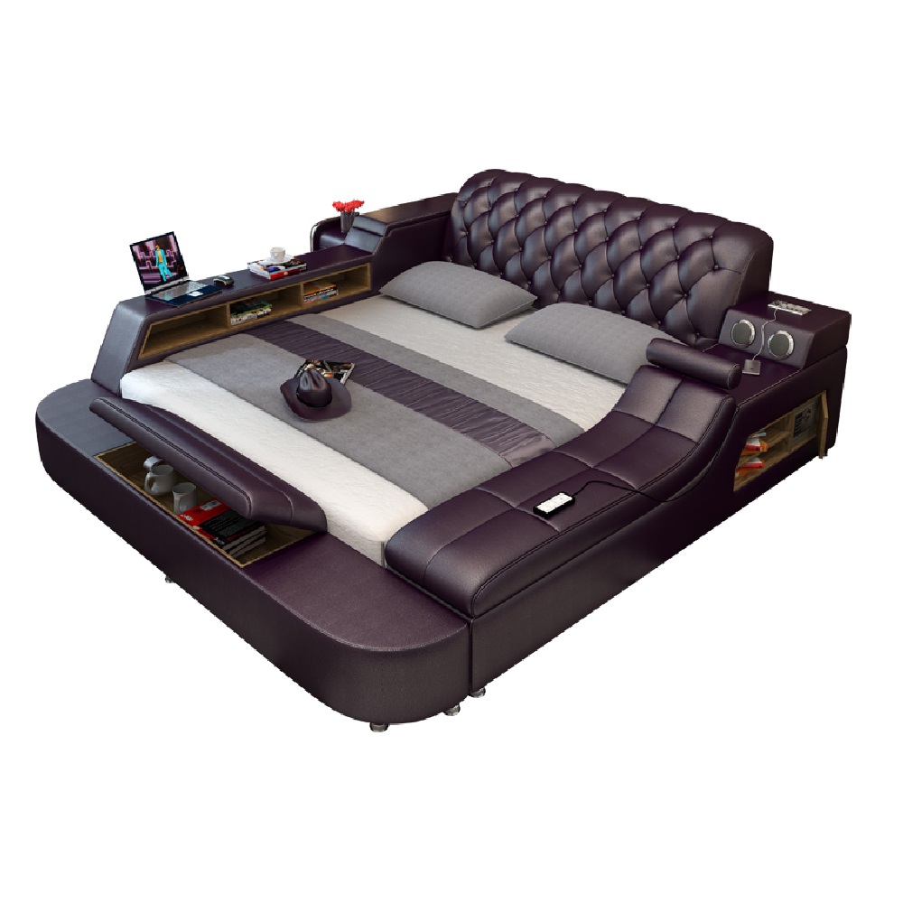 New arrival bedroom furniture top quality bedroom king size leather bed set massage beds camas