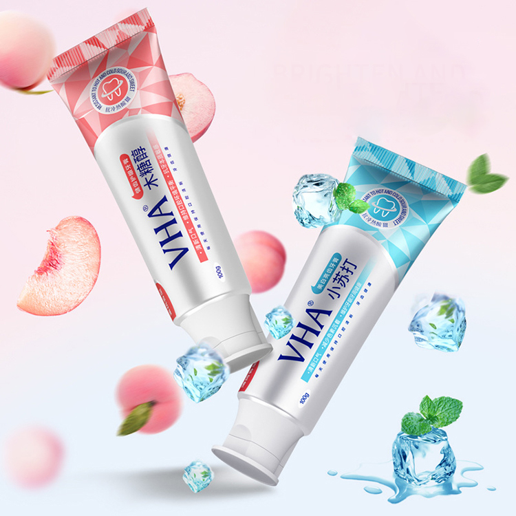 OEM частная марка VHA Xylitol персик защита десен глубокое очищение пятен удаление отбеливание зубов защита яркая зубная паста