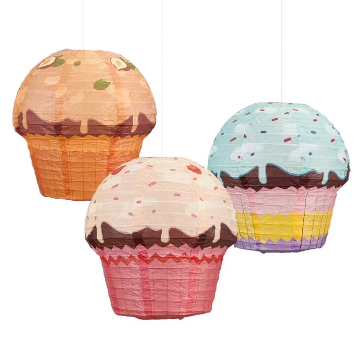 3D Cupcake shaped paper lamp birthday party decoration foldable special-shaped lantern