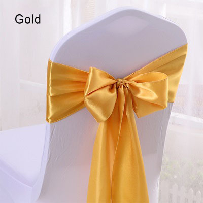 Gold Satin Chair Sashes Satin Bow Tie Ribbon Band Chair Cover Sash Hotel Banquet Wedding Party Decoration Chair Sashes