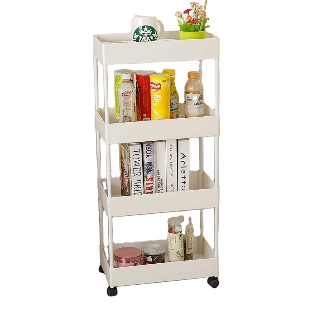 Utility Cart, 4 Tier Slim Storage Cart Kitchen Bathroom Mobile Shelving with Moving Wheels Multifunction Organizer Trolley