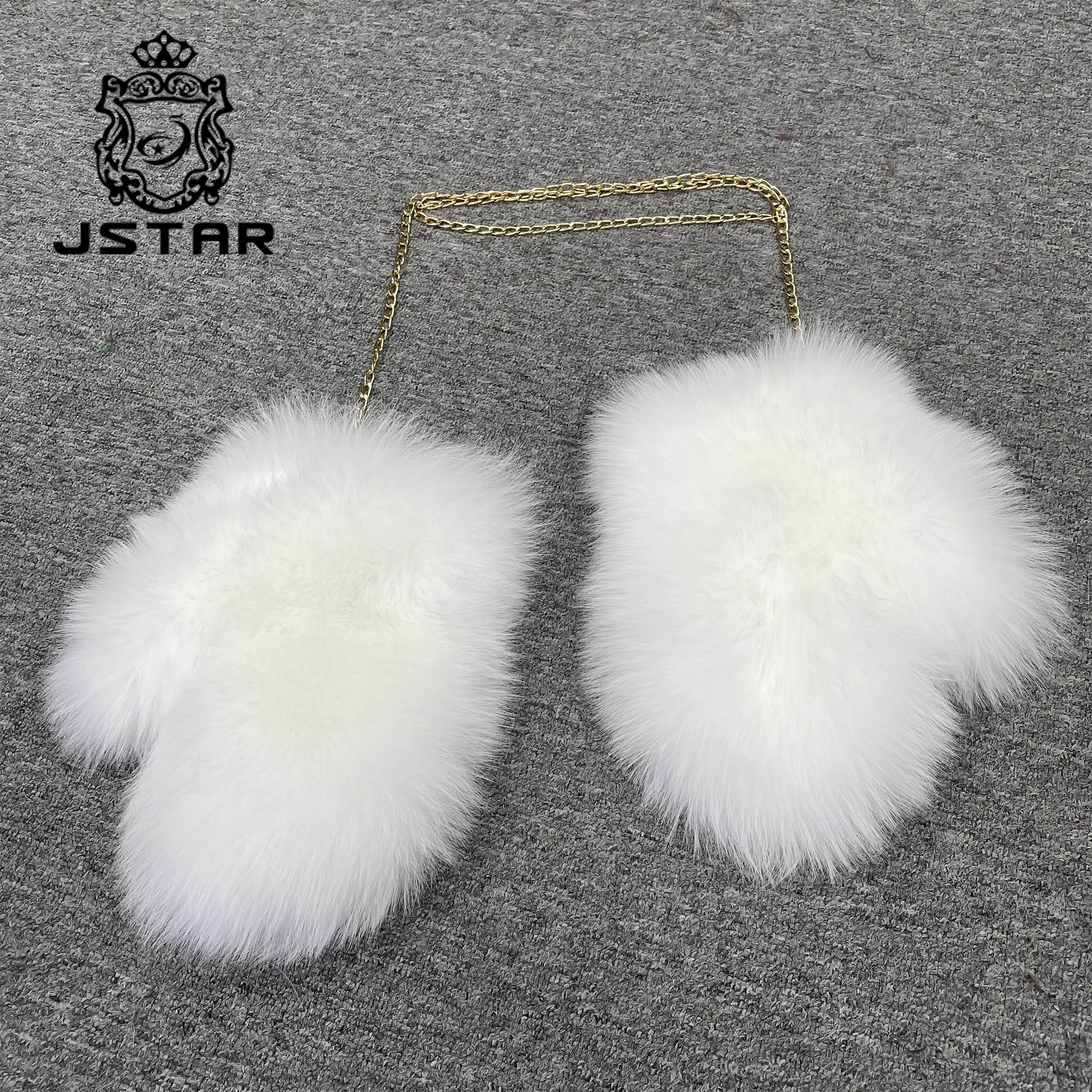 Оптовая продажа с фабрики Jstar, белые роскошные вечерние перчатки из натурального меха медведя на металлической цепочке, толстые пушистые Женские варежки из натурального Лисьего меха