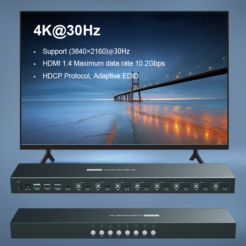 Горячая Распродажа, 8 портов, Kvm-переключатели для видео, разрешение 4K, 30 Гц, KVM-переключатель Hdmi