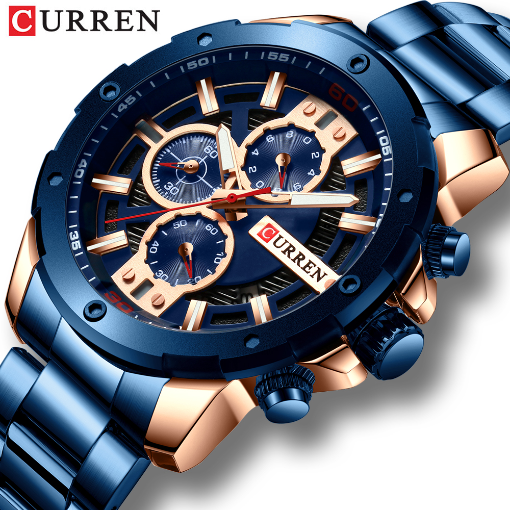 CURREN 8336 часы для мужчин нержавеющая сталь Ремешок кварцевые наручные часы в стиле милитари с хронографом, часы мужские модные спортивные часы водонепроницаемые