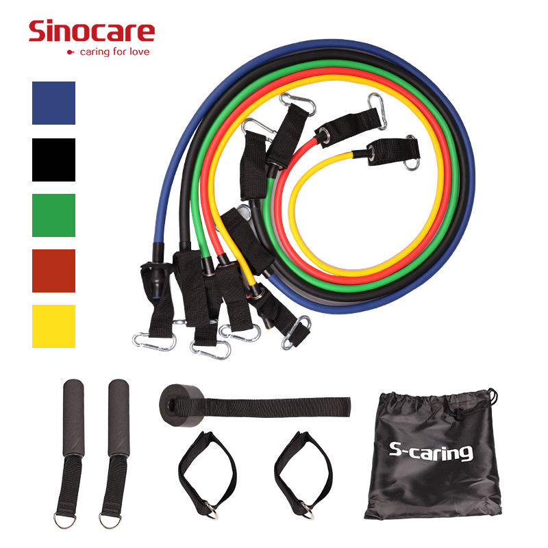 SINOCARE Workout Arm Pull Rope Exercise Gym Latex 11 PCS Fitness Resistance Bands For Fitness Resistance Bands Set With Handles