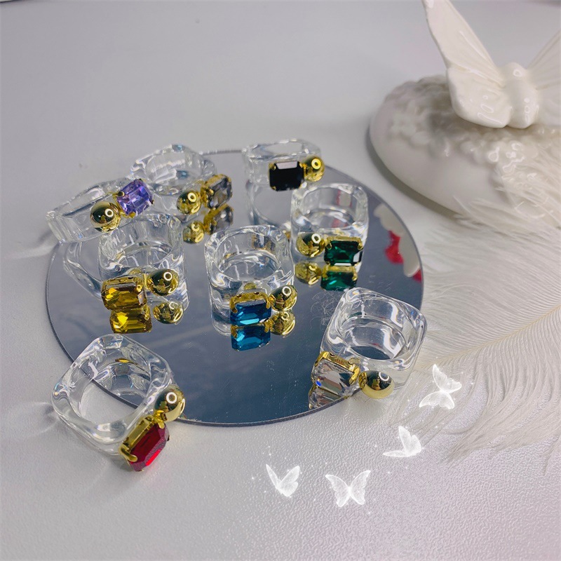 2021 Fashion Colorful Transparent Acrylic Rings Resin Geometric Ring For Ladies Jewelry Gift
