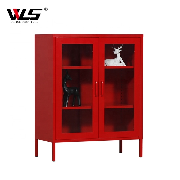 Красный буфет Sideboard Китай мебель для дома завод сервер Curio дисплей стеклянные двери металлический шкаф