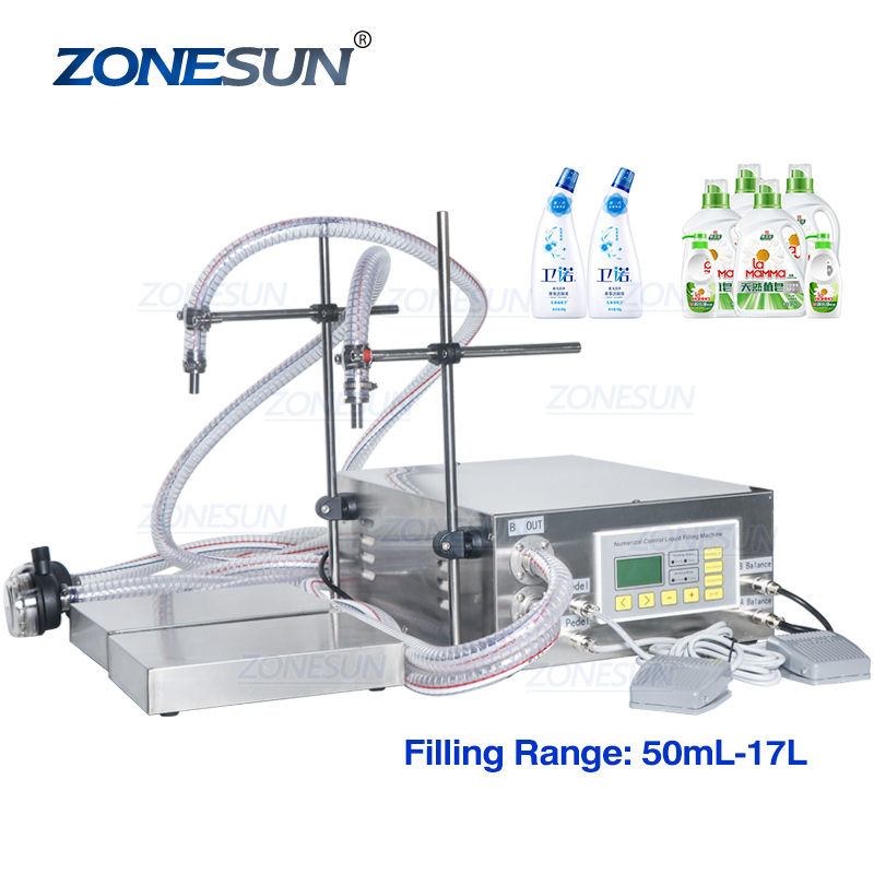 ZONESUN 2 Heads Diaphragm Pump Cosmetics Olive Oil Shampoo Bottle Perfume Jar Juice Filler Liquid Filling And Weighing Machines