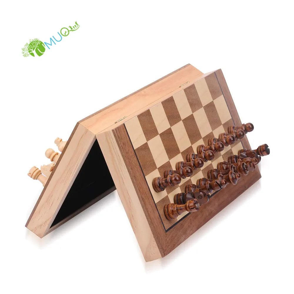 YumuQ Portable Magnetic Wooden Chess Board Game Set  11.5" x 11.5" for Kids and Adult Travel