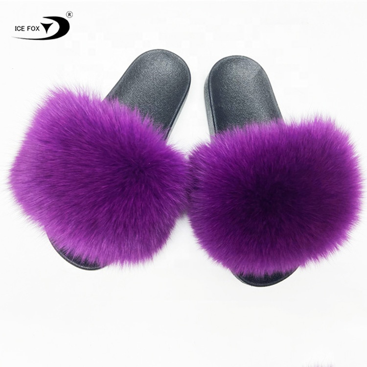 China Manufacturer Fast Shipping Fashion Luxury Hot Pink Real Fur Slides For Women