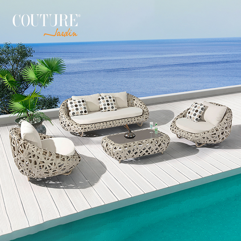 2022 бренд Couture Jardin Curl, роскошная садовая уличная мебель из ротанга в скандинавском стиле, набор из алюминиевого плетеного одинарного дивана из ротанга