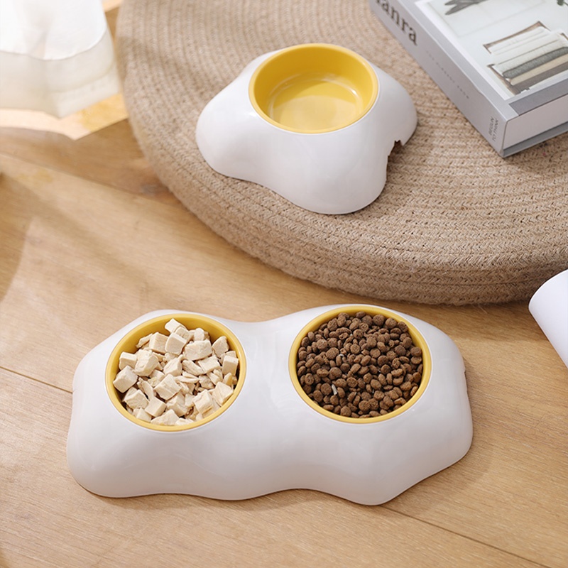 Kimpets 2021 New Design Pet Feeding Bowl PP Material Cute Double Bowls Cat Dog Food Bowl