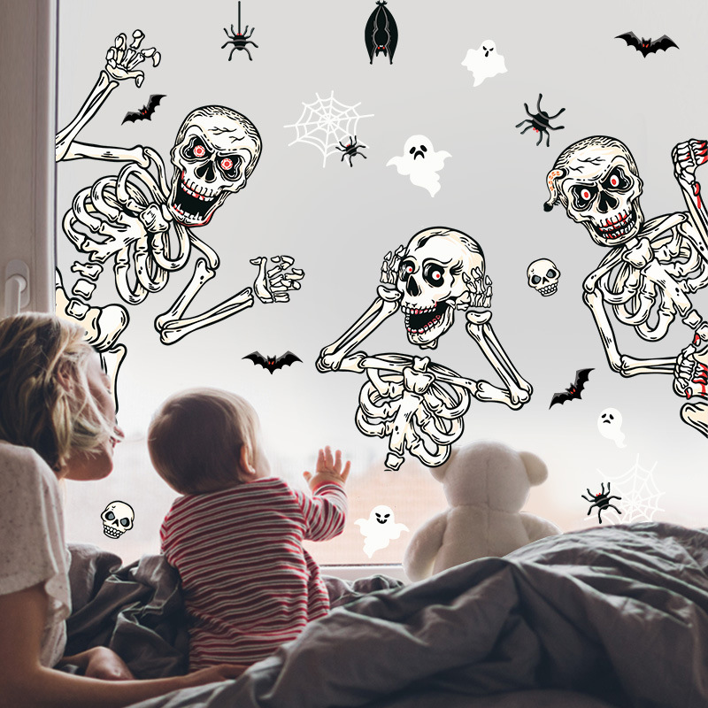 2021 New Halloween Decoration Wall Window Sticker Skeleton Balloon Scarecrow Static Sticker